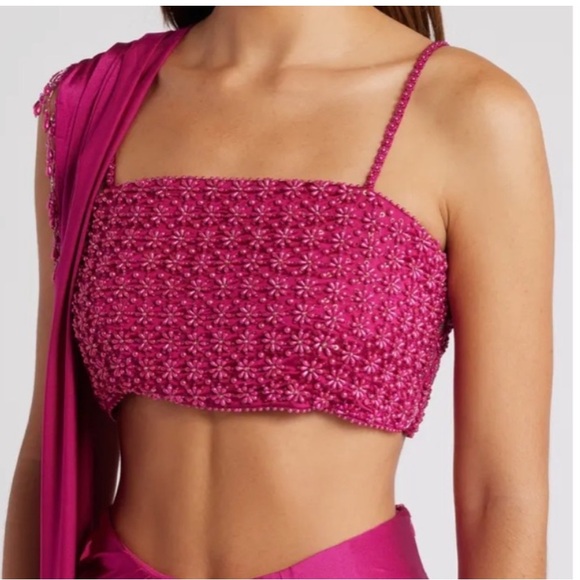 SANI Pearl Beaded Lehenga Choli with Dupatta-BEADED TOP ONLY-Size XS Pink - Picture 1 of 10